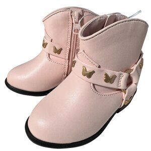 Cat & Jack Girls Butterfly Pink Gracie Boots size 5 Faux Leather Strappy Zip New
